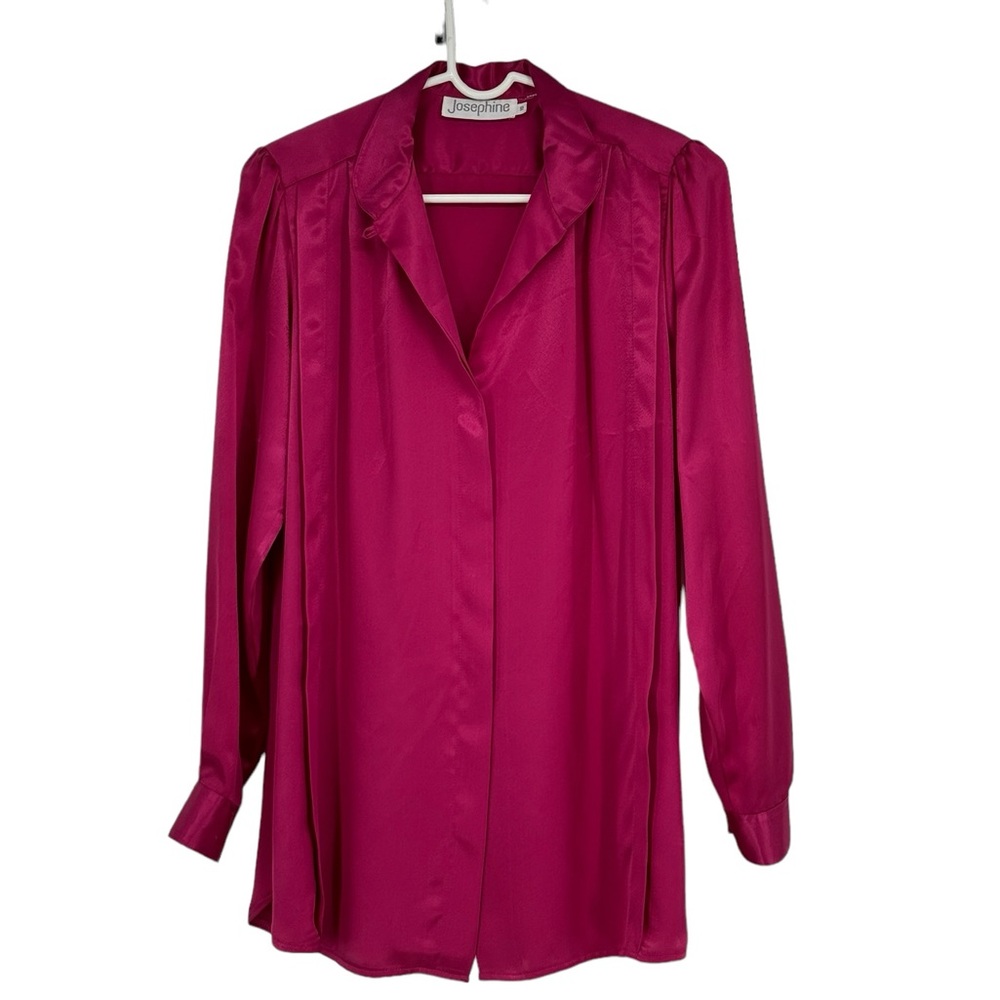 *Women’s Vintage 1970’s Josephine Size 10 Hot Pink Satin Button Front Blouse